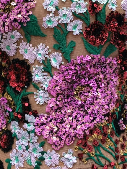 Halter Sequin Floral Dress Hot Pink Green