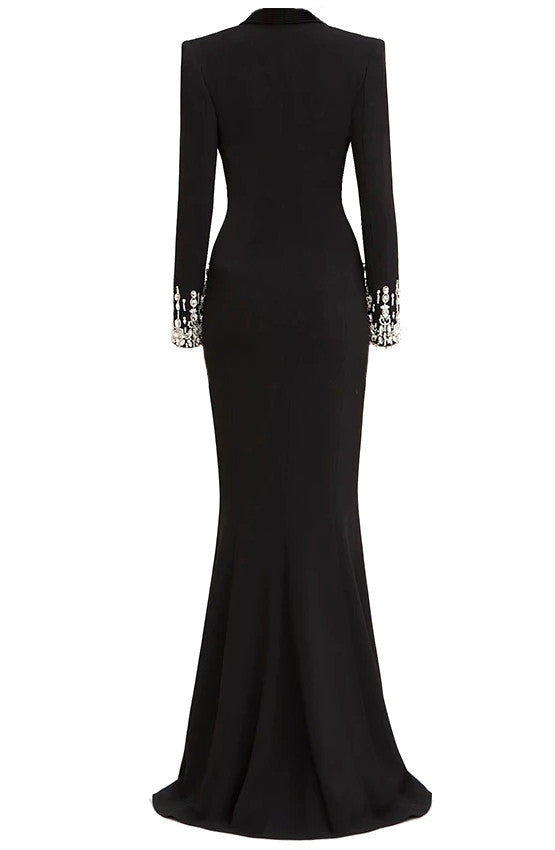 Long Sleeve Crystal Maxi Coat Dress Black