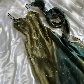 Green Elegant Exquisite Beaded Long Chiffon Ball Gown Evening Gown Party Dress