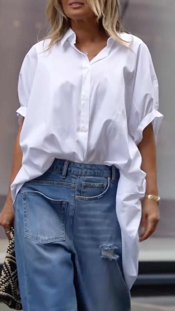 Oversized  Shirt & Distressed Wide Leg Jeans