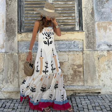 Ruffle Retro Printed Sling Dress