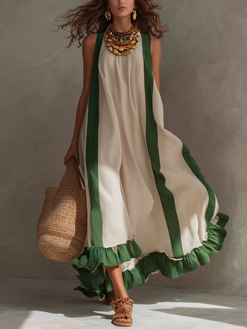 Bohemian Color Blocked Loose Maxi Dress