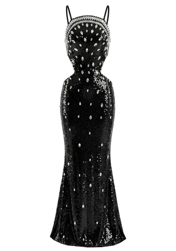Crystal Sequin Maxi Dress Black