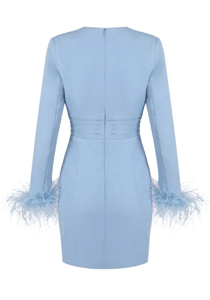 Feather Long Sleeve Dress Blue