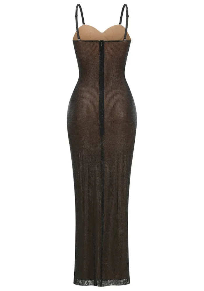 Draped Bustier Sparkly Maxi Dress Black
