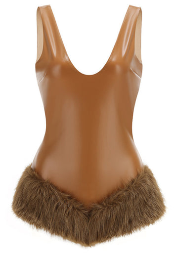 Fur Detail Bodysuit Brown