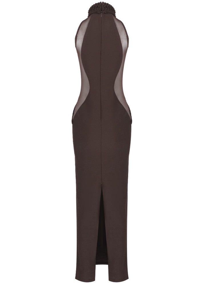 Braided Mesh Insert Maxi Dress Brown