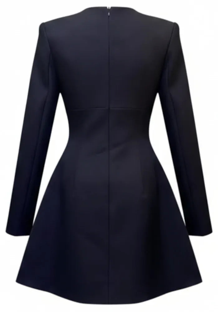 Long Sleeve Crystal Floral A Line Dress Black White