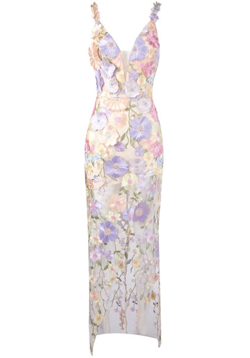 Floral Embroidered Maxi Dress Lavender
