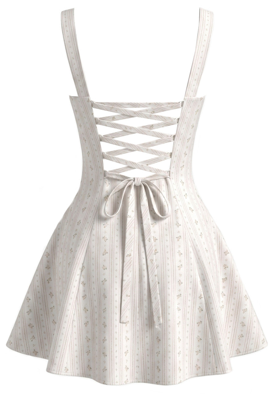 Floral A Line Corset Dress White Pink