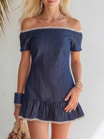 Women's Short Top Shoulder Lace Splicing Dress