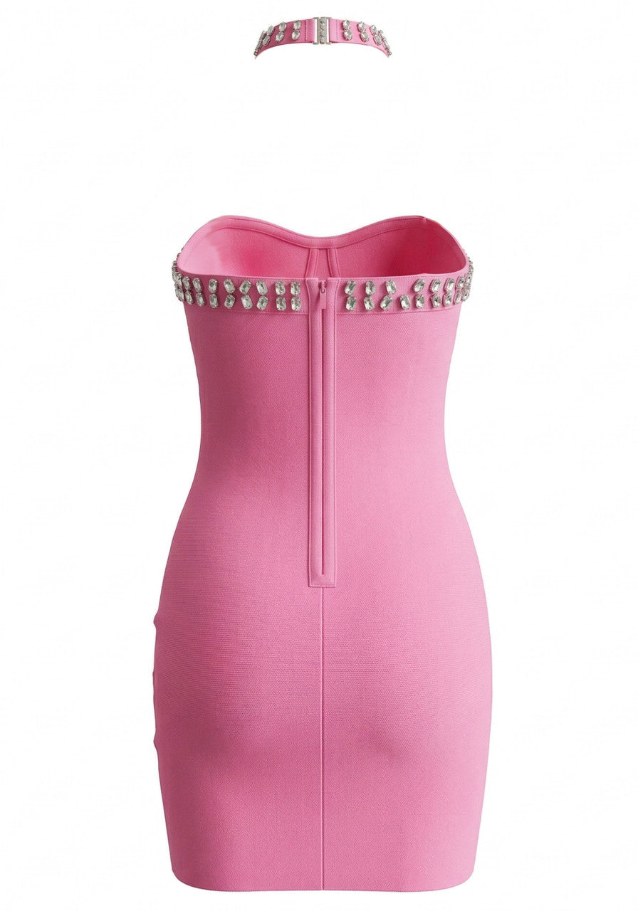 Halter Crystal Dress Pink