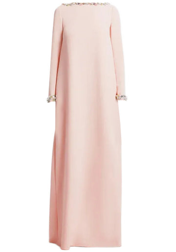Long Sleeve Crystal Detail Maxi Dress Pink