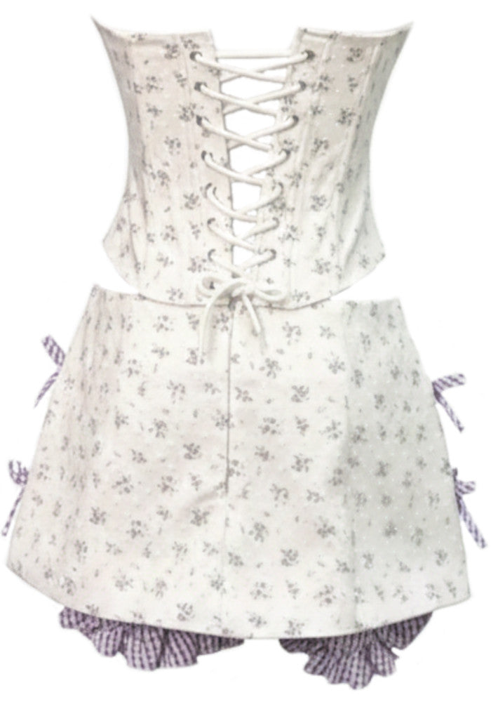 Strapless Floral Corset Two Piece Dress White Purple