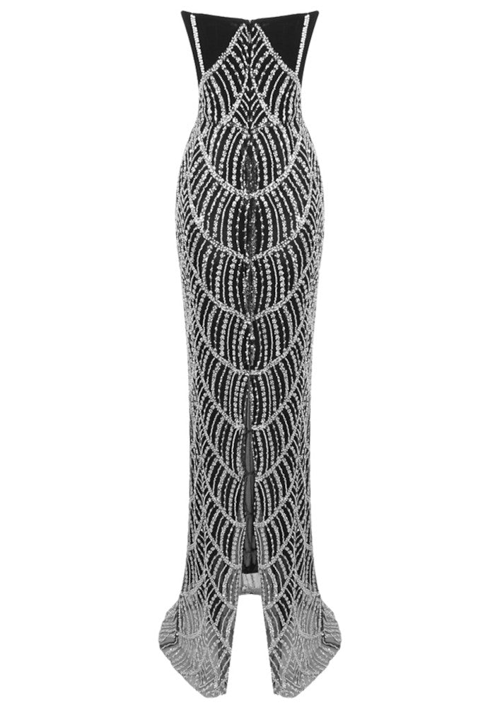 Strapless Structured Sequin Maxi Dress Black