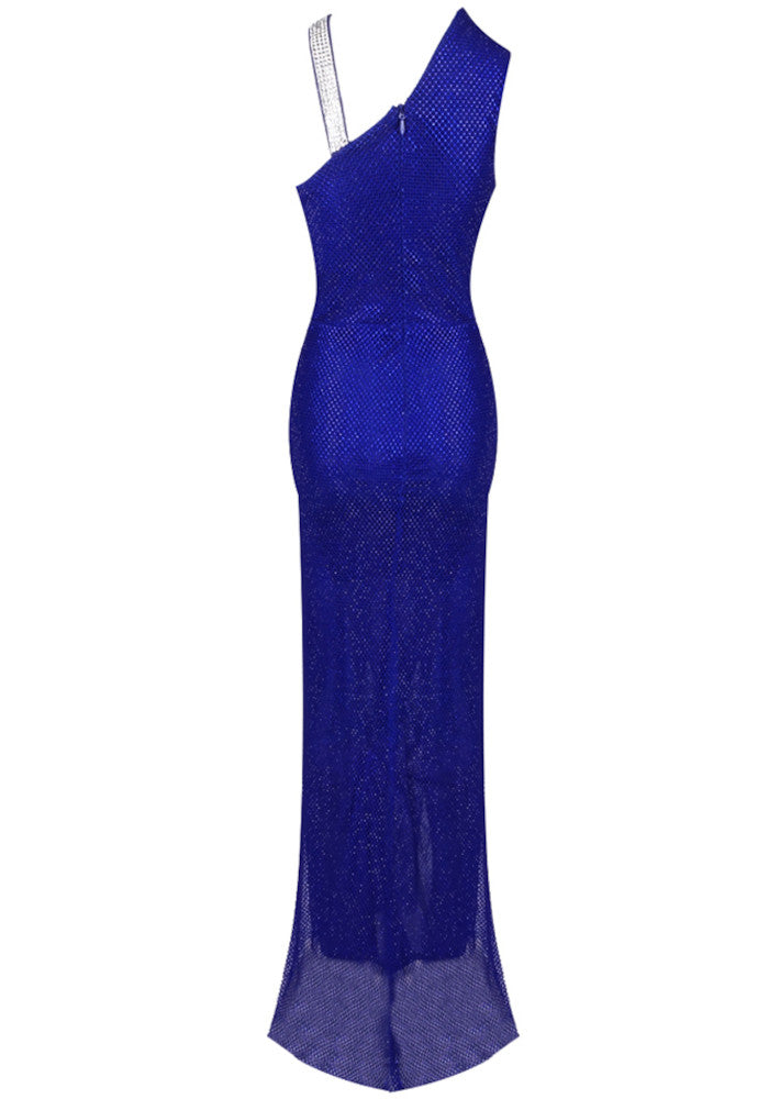One Shoulder Sequin Sparkly Maxi Dress Blue