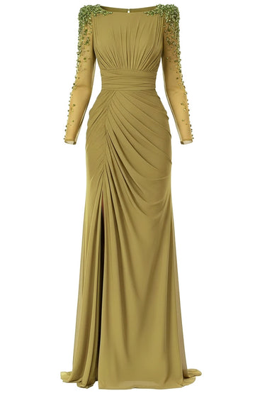 Long Sleeve Crystal Maxi Dress Green