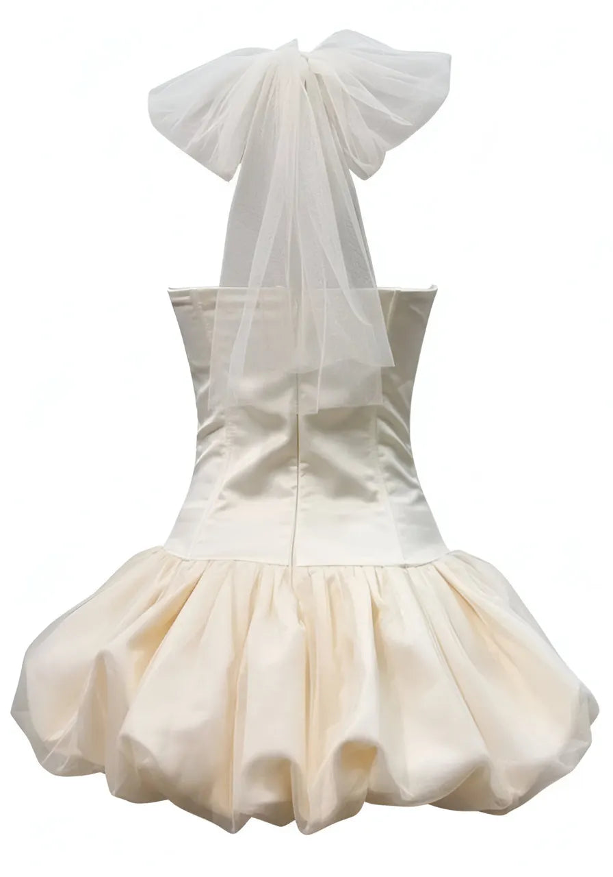 Halter Lace Up Detail Bubble Dress Ivory
