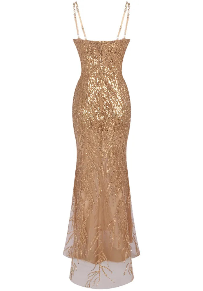 Sequin Maxi Dress Gold