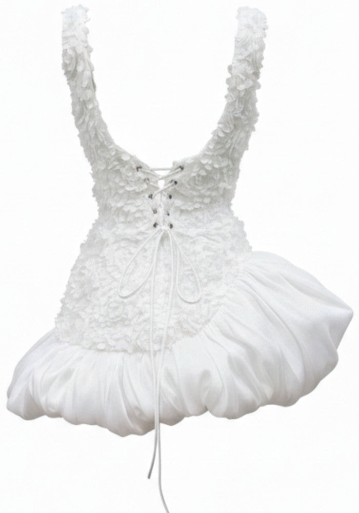 Floral Corset Bubble Dress White