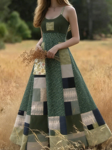 Women's Retro Art Linen Casual Maxi Dress