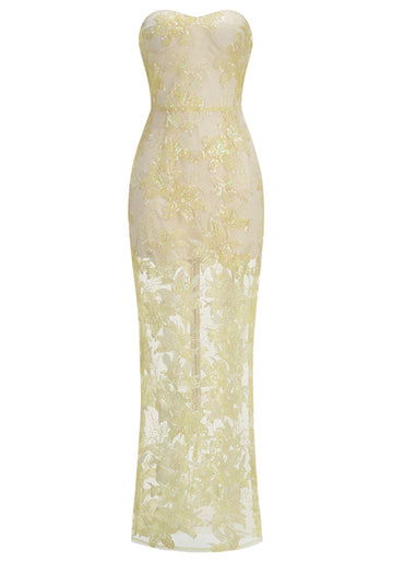 Strapless Sequin Lace Maxi Dress Ivory