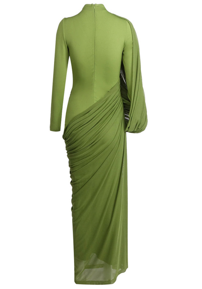 Long Sleeve Draped Maxi Dress Green