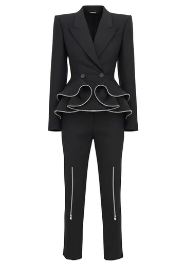Zipper Detail Peplum Suit Black