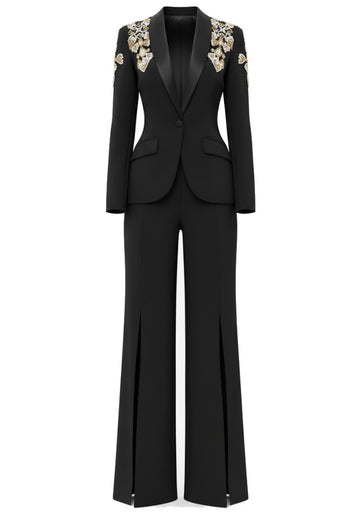 Crystal Shoulders Suit Black