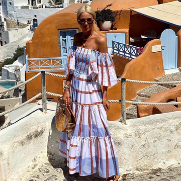 Bandeau Ruffle Striped Printed Dress