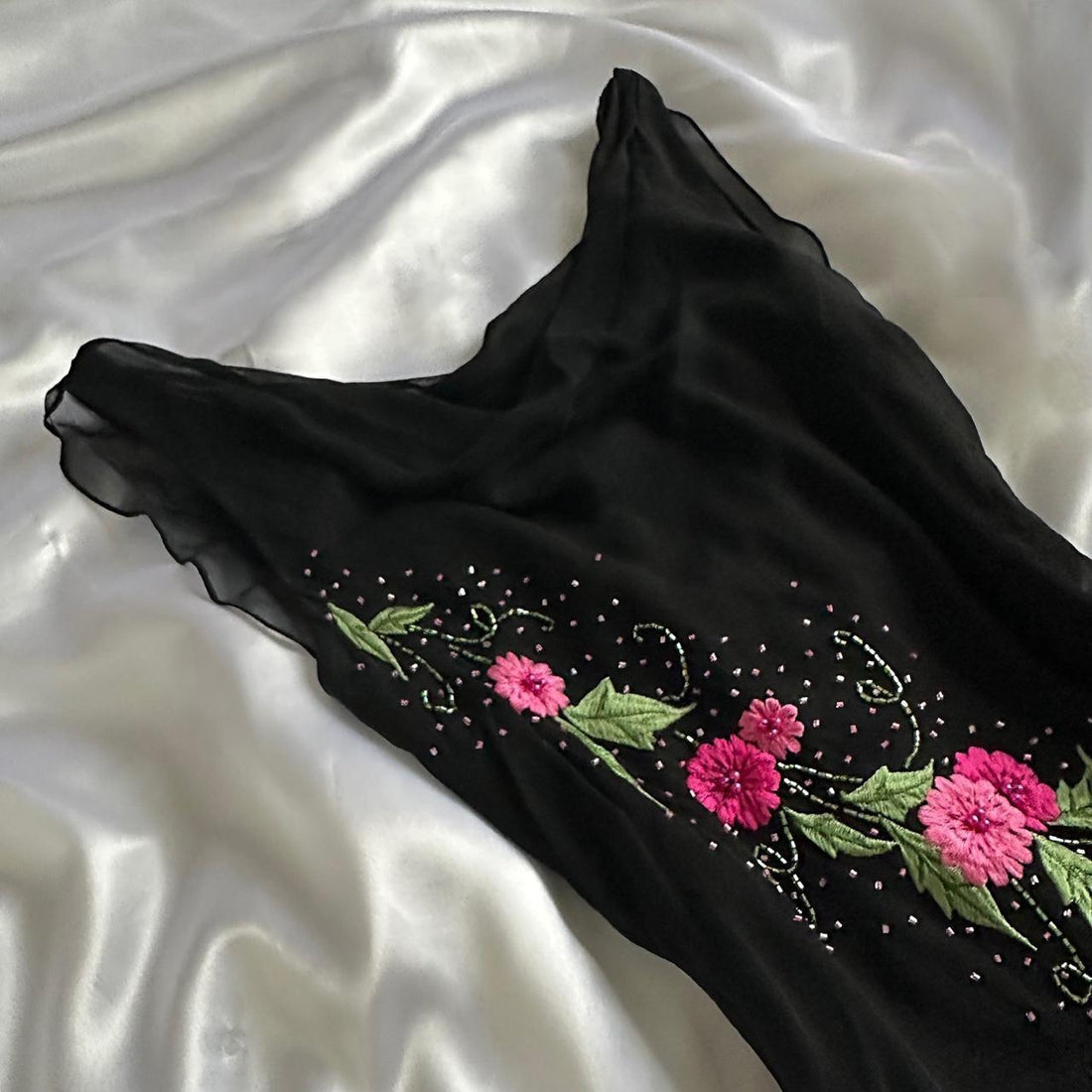 Black gorgeous shiny fashion elegant exquisite floral embroidery long chiffon ball gown evening dress party dress
