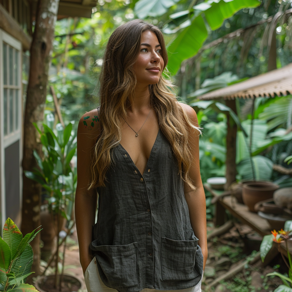 Simple V-neck Sleeveless Shirt, Loose, Comfortable And Breathable Top