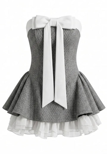 Strapless Bow Detail A Line Dress Grey