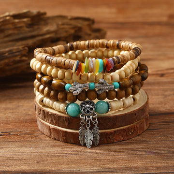Unisex Retro N Multi-layered Wooden Bead Bracelet