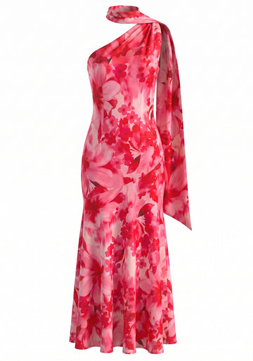 Halter Floral A Line Maxi Dress Hot Pink