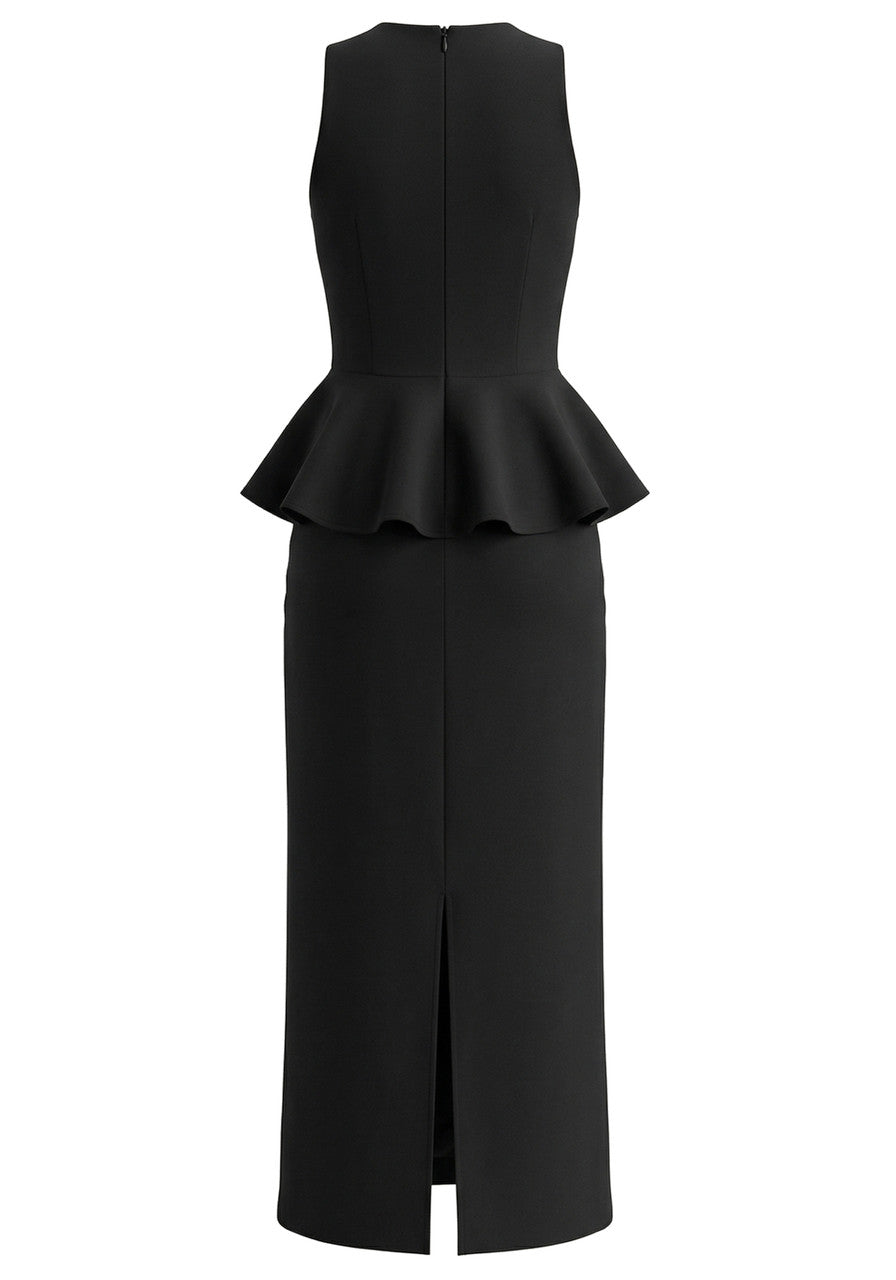 Crystal Detail Peplum Maxi Dress Black