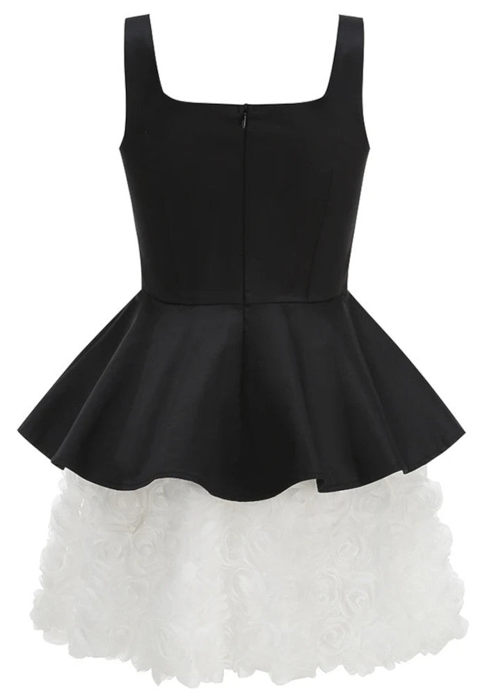 Floral A Line Dress Black White