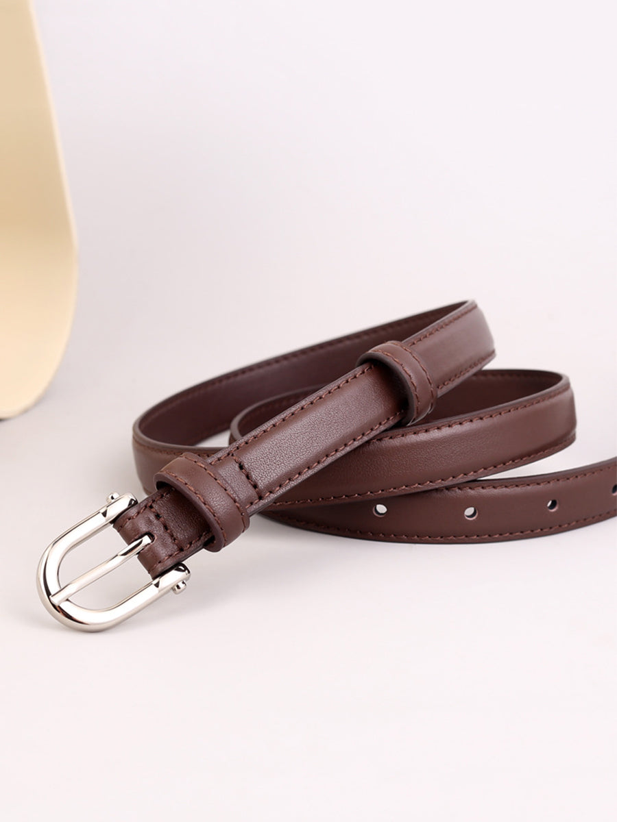 Women's Brown Classic Faux Leather Gold - Buckle Belt MDA0898H6I