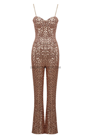 Bustier Sequin Jumpsuit Rose Gold