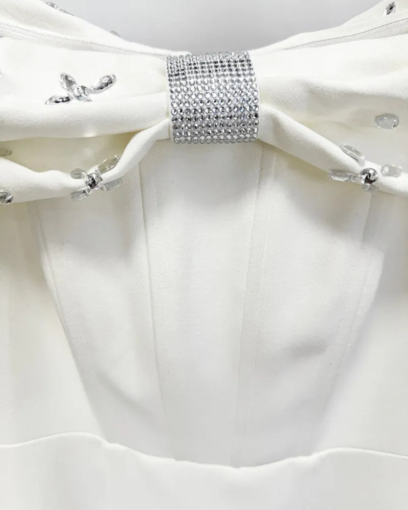 Crystal Bardot Midi Dress White