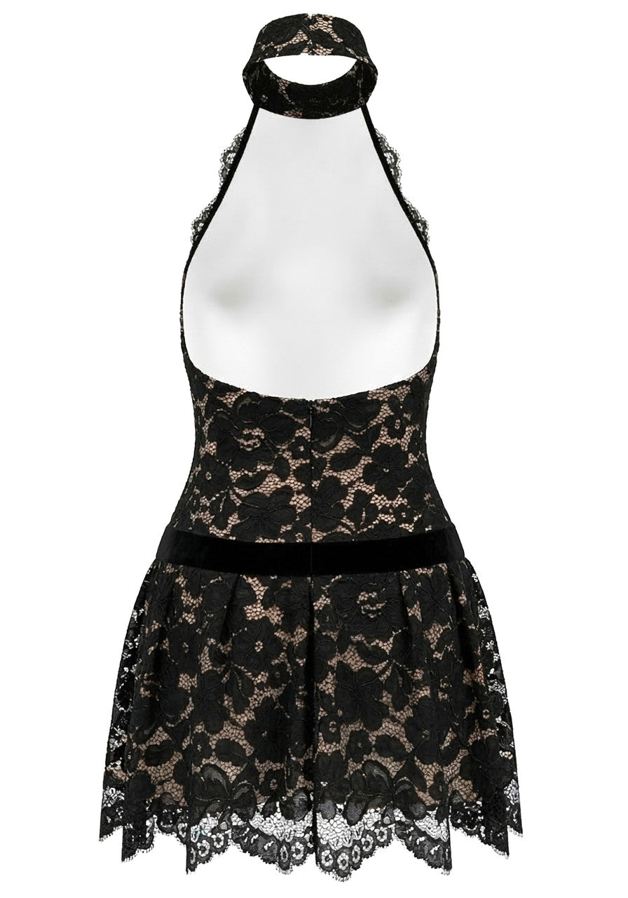 Halter Lace A Line Dress Black