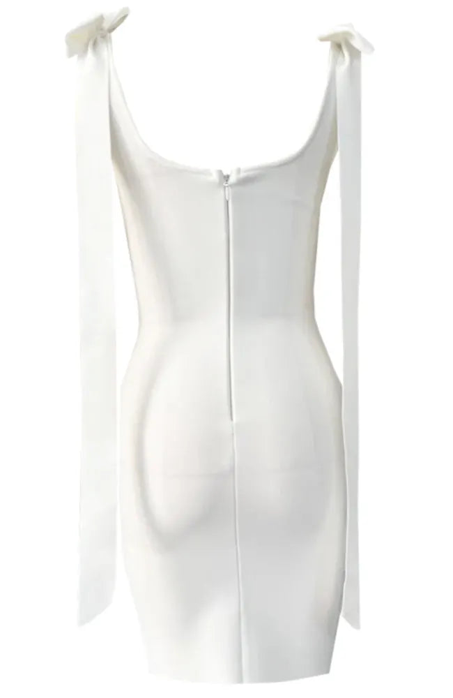 Crystal Bow Detail Dress White