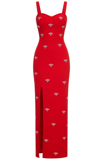 Crystal Detail Maxi Dress Red