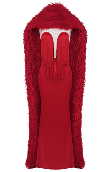 Mesh Insert Tassel Maxi Dress Red