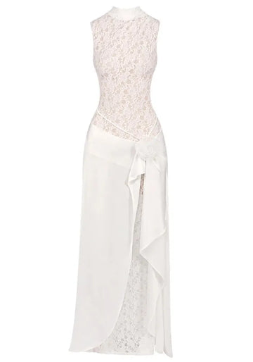 Lace Floral Maxi Dress White