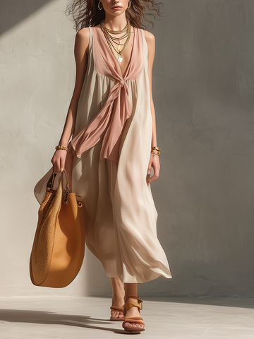 Ethereal Halter Tie-Front Midi Dress