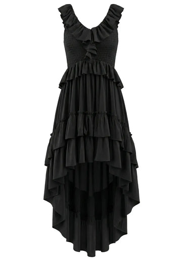 Ruffle High Low Dress Black