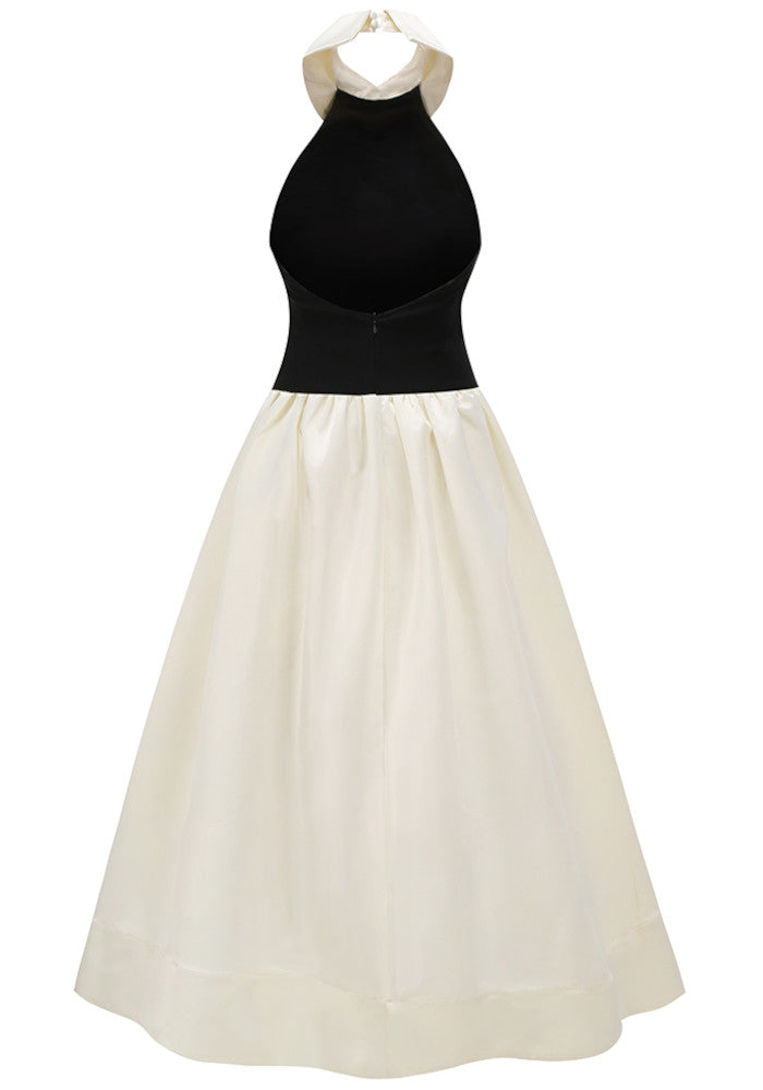 Halter A Line Maxi Dress Black White