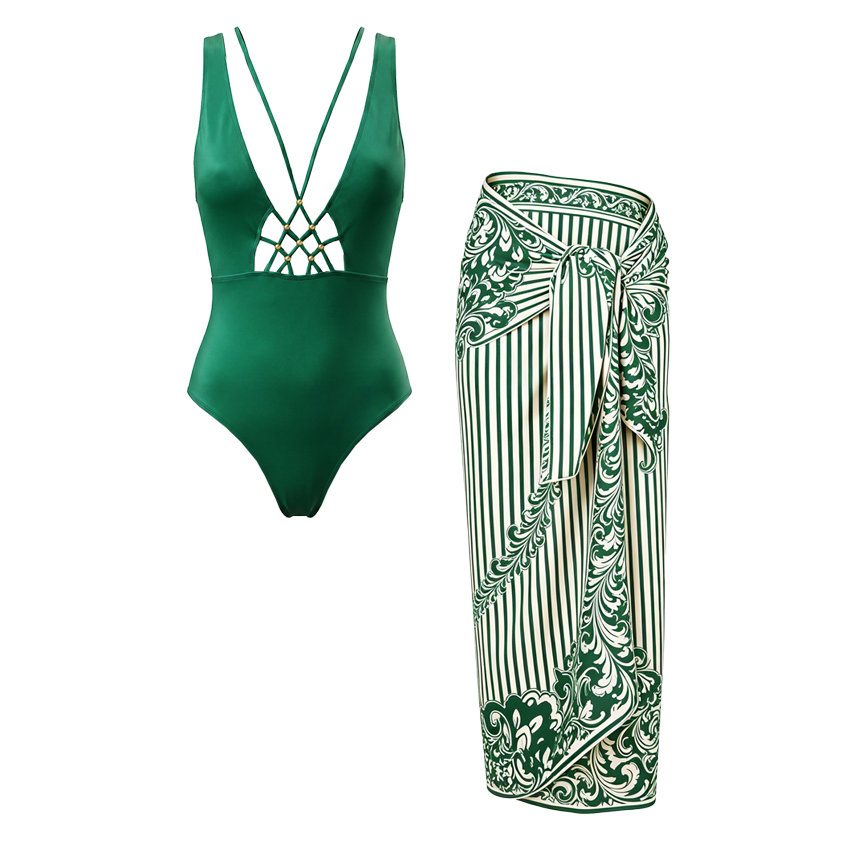 Dark Green Rope Decoration Swimsuit set(s)