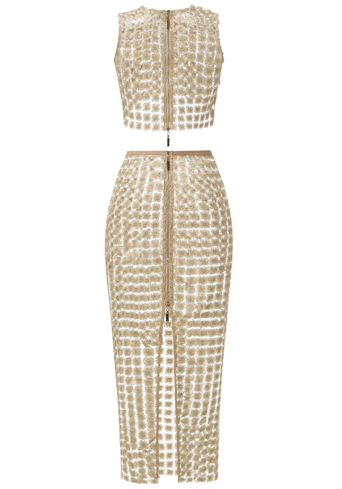 Floral Two Piece Maxi Dress Gold